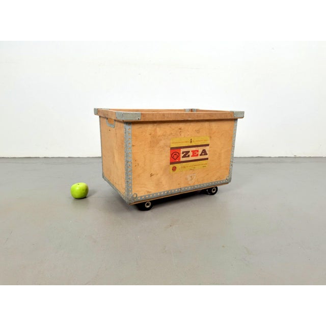 1960s Large Wooden Chest on Casters with Metal-Reinforced Corners, 1960s For Sale - Image 5 of 9
