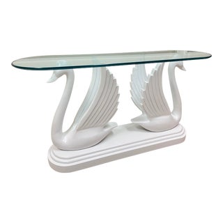 Art Deco Revival Carved Swan Console Table With Oval Glass Top Circa 1980s For Sale