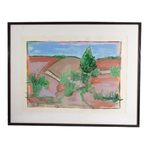 1980s Signed “ga Spring” Acrylic on Paper Abstract Landscape Painting by Harry Hilson