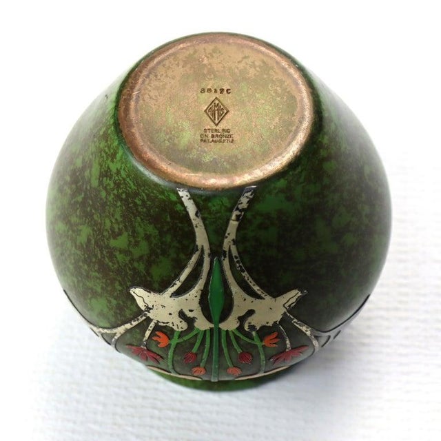 Antique Heintz Art Nouveau Bronze Vase With Sterling Silver Overlay C1912 For Sale - Image 6 of 6
