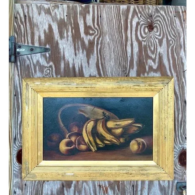 Rustic European Vintage Boho Original Still Life of Fruit Painting For Sale - Image 3 of 3