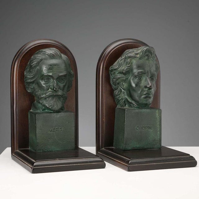 Bronze and Wood Bookends, Set of 2 For Sale - Image 11 of 11