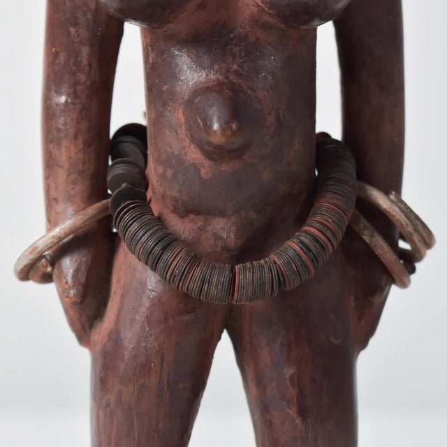 African Early 20th Century Yoruba Ibeji Female With Coral Necklace Figure Nigeria For Sale - Image 3 of 9