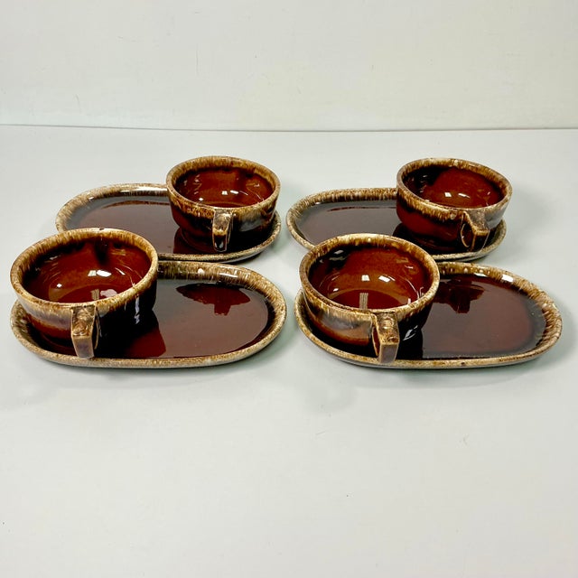 Chestnut 1980s Vintage Brutalist Boho Chic Arts & Crafts Lava Drip Ironstone Luncheon Sets - 8 Pieces For Sale - Image 8 of 15