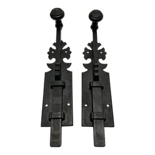 Pair of Vintage Spanish–style Metal Sliding Bolt Gate Latches For Sale