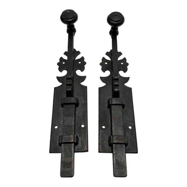 Pair of Vintage Spanish–style Metal Sliding Bolt Gate Latches For Sale