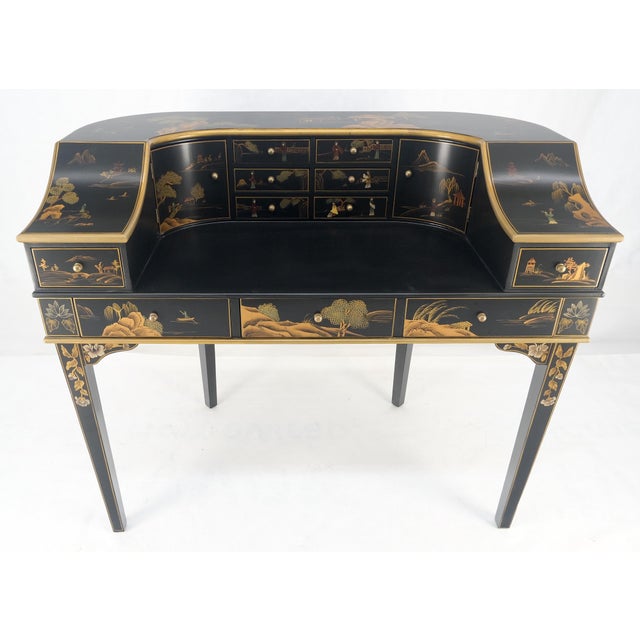Chinoiserie Multiple Compartments Asian Writing Table Desk Rounded Bach For Sale - Image 10 of 12