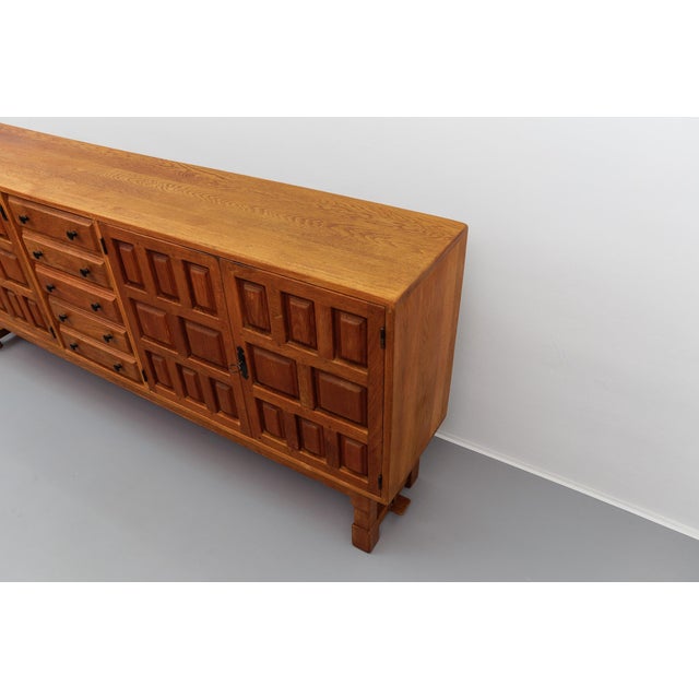 Large Brutalist Screwless Sideboard in Carved Oak, 1960s For Sale - Image 15 of 18