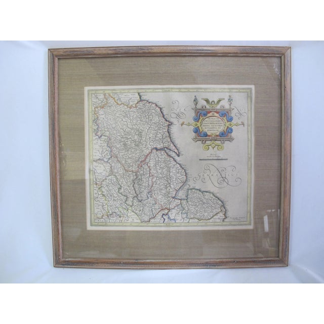 Blue Antique C1648 Northwestern England Framed Hand Colored Copper Engraving Map For Sale - Image 8 of 8