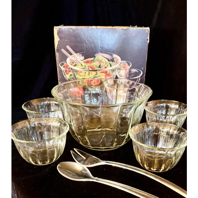 Glass 1980s The Toscany Collection Sierra Seven Piece Salad Set 7 pcs with original box For Sale - Image 7 of 12
