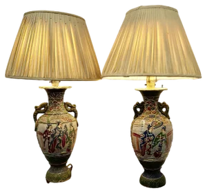 Large Japanese Satsuma Lamps, 1920s, Set of 2