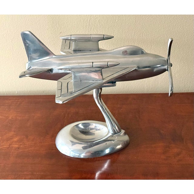 Chrome Mid 20th Century Art Deco Futuristic Prototype Chrome Plane Model Sculpture on Stand For Sale - Image 8 of 9