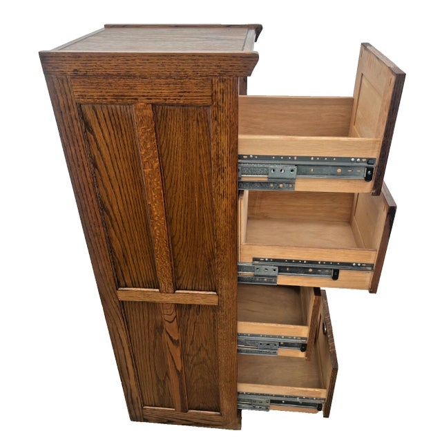Vintage Tiger Oak File Cabinet Four Drawers, Paneled Sides, Rare Letter Size For Sale - Image 4 of 12
