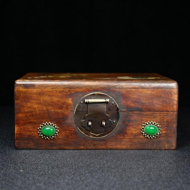 Chinese Chinese Huali Wood Mother-of-Pearl Inlaid Jewelry Box, Mandarin Duck Motif With Gemstone Accents For Sale - Image 3 of 7