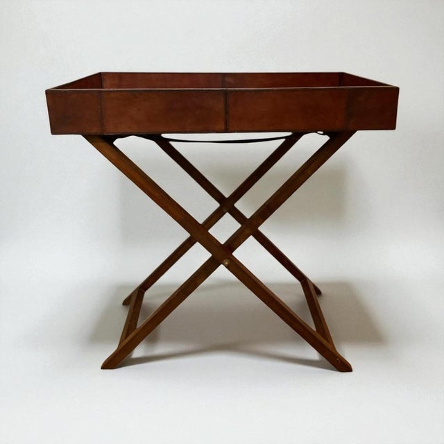 Folding Butlers Tray Table with Chestnut Leather, 1990 For Sale - Image 13 of 16