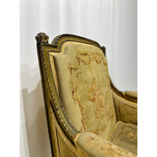 French Late 19th Century French Louis XVI Style Belle Epoch Aubusson-Style Needlepoint Bergère Lounge Chair For Sale - Image 3 of 7