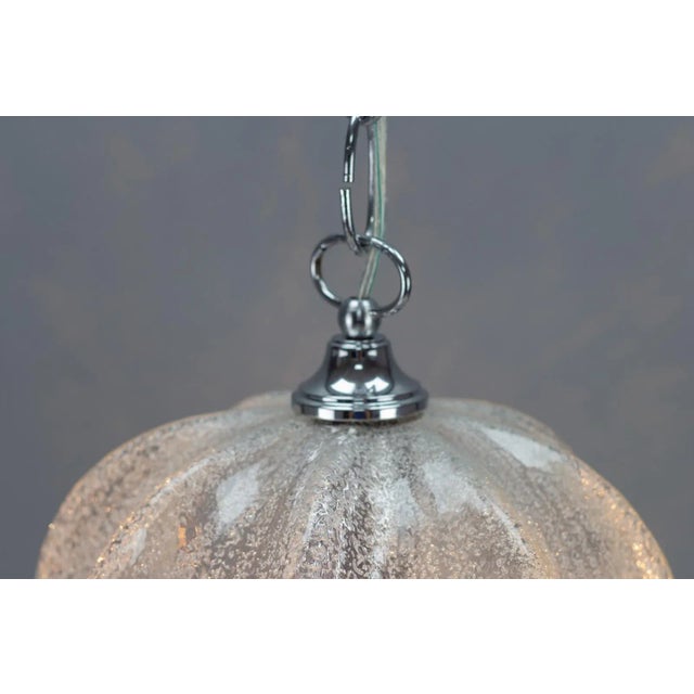 1970s Mid-Century Bell Shaped Ice Glass Pendant Lamp For Sale - Image 5 of 18