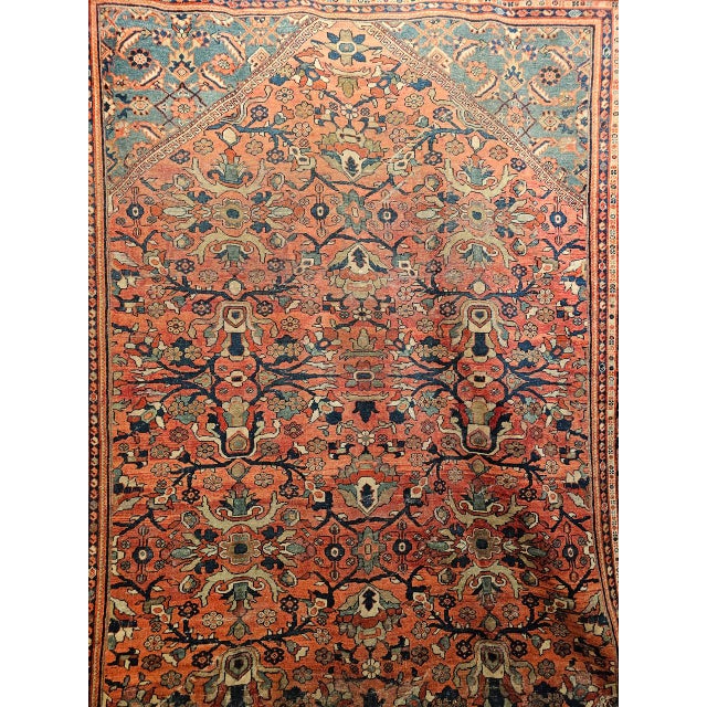 Antique Persian Mahal Sultanabad Rug, Hand-Knotted Wool, Geometric Pattern, Rust & Turquoise, 9x12 For Sale - Image 11 of 17