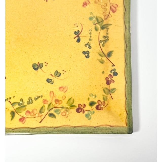 Terre E Provence Yellow & Green Large Earthenware Square Tray Platter For Sale - Image 4 of 6