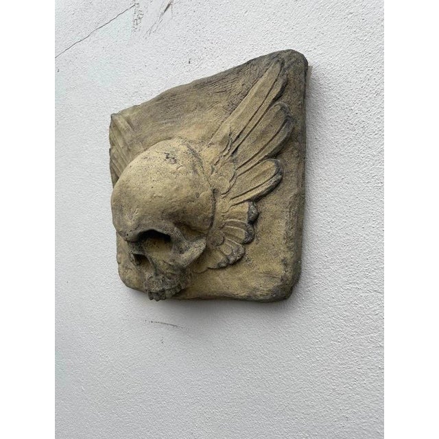 2000 - 2009 Gothic Winged Masonic Skull Stone Wall Plaque For Sale - Image 5 of 6
