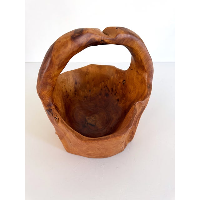 Brown Hand Carved Solid Burl Wood Root Basket For Sale - Image 8 of 12