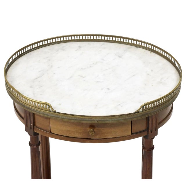 French French Louis XVI Style Marble Top Mahogany Side Table With Brass Gallery, C. 1920s For Sale - Image 3 of 4