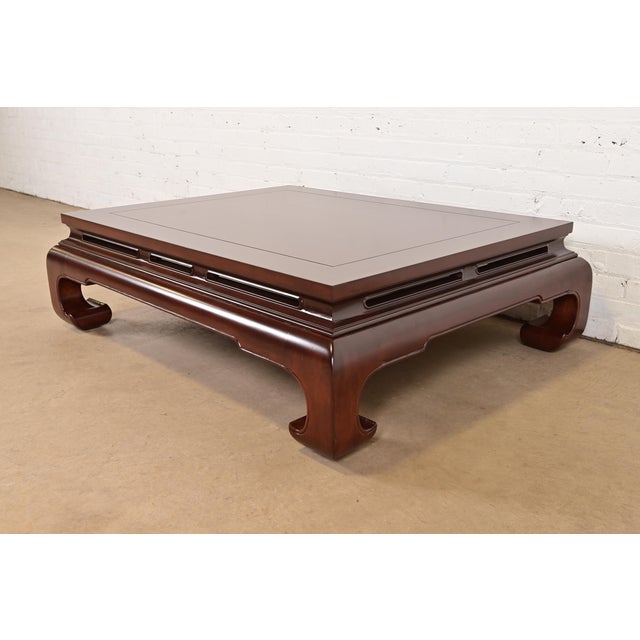 Henredon Mid-Century Hollywood Regency Chinoiserie Carved Mahogany Coffee Table, Newly Refinished For Sale - Image 13 of 13