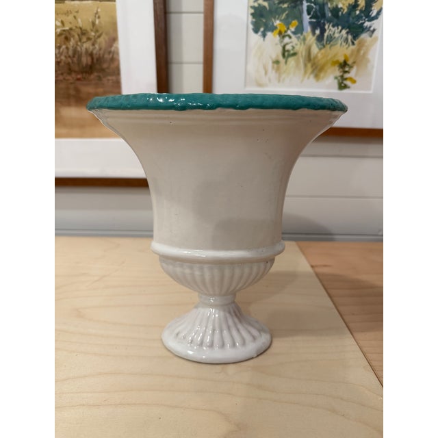 Ceramic Vintage Deruta Italy White & Green Urn Shaped Vase For Sale - Image 7 of 8