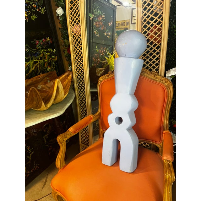 Vintage Light Blue Wooden Mexican Sculpture For Sale - Image 4 of 11