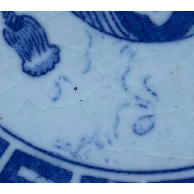 Antique Japanese Imari Ware Porcelain Blue and White Hand Painted Charger Platter, Meiji Period (1868-1912) For Sale - Image 10 of 11