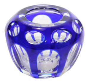 Vintage Bohemian Cobalt Blue Cut to Clear Crystal Votive Candle Holder