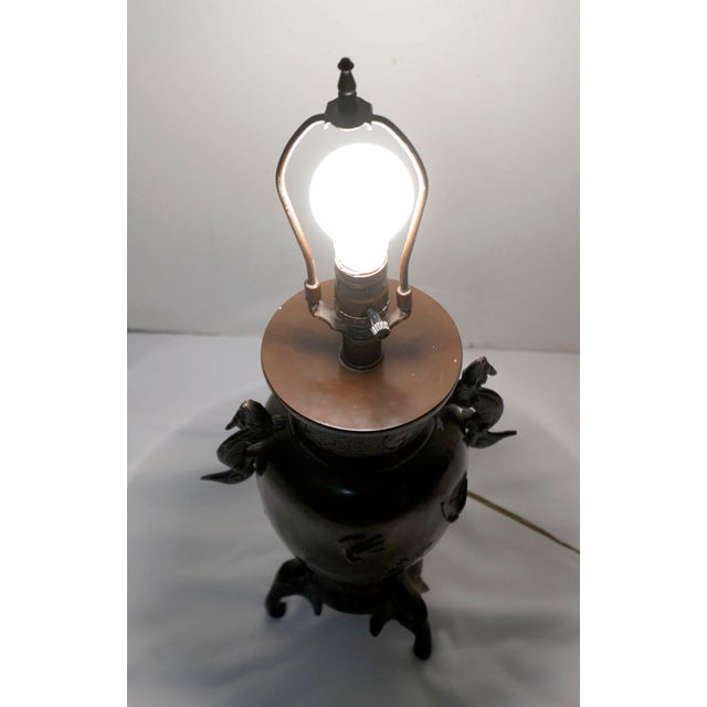 Vintage Patinated Brass Meiji Style Elephant and Dragon Lamp For Sale In Los Angeles - Image 6 of 13