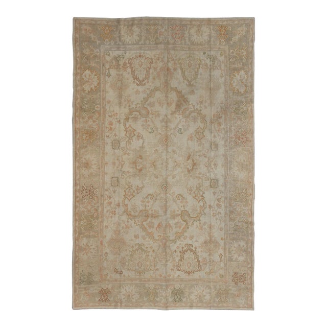 Antique Turkish Oushak Rug by Keivan Woven Arts in Beige Green and Copper For Sale