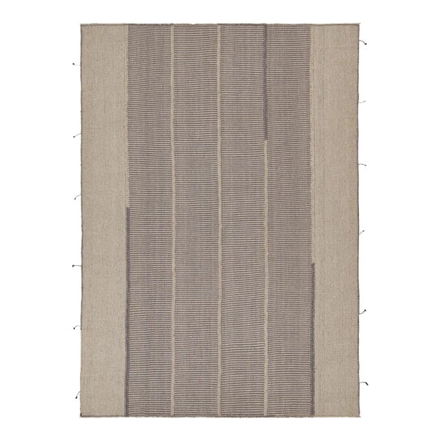 Rug & Kilim’s Contemporary Kilim in Gray and Beige With Stripes & Brown Accents For Sale
