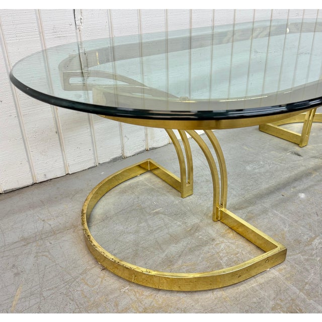 Vintage Brass & Oval Glass Top Coffee Table For Sale In Philadelphia - Image 6 of 7