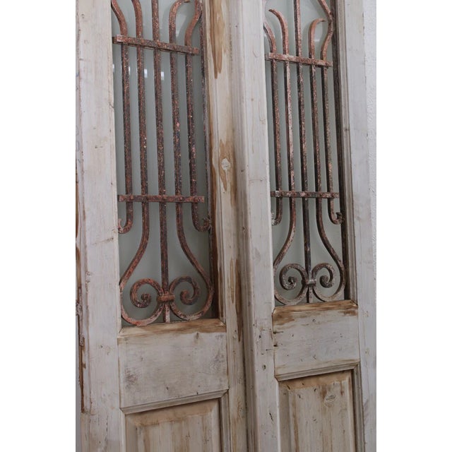 Rustic European Late 19th Century Double French Doors With Metal/Glass - A Pair For Sale - Image 3 of 3