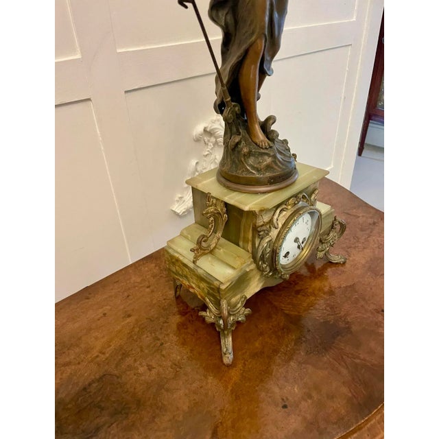 1900 - 1909 Antique French Onyx and Spelter Clock Depicting Amphitrite in the style of Auguste Moreau, 1900 For Sale - Image 5 of 11
