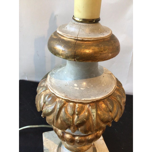 Gold 1850s Italian Gilt Wood Lamps - A Pair For Sale - Image 8 of 9