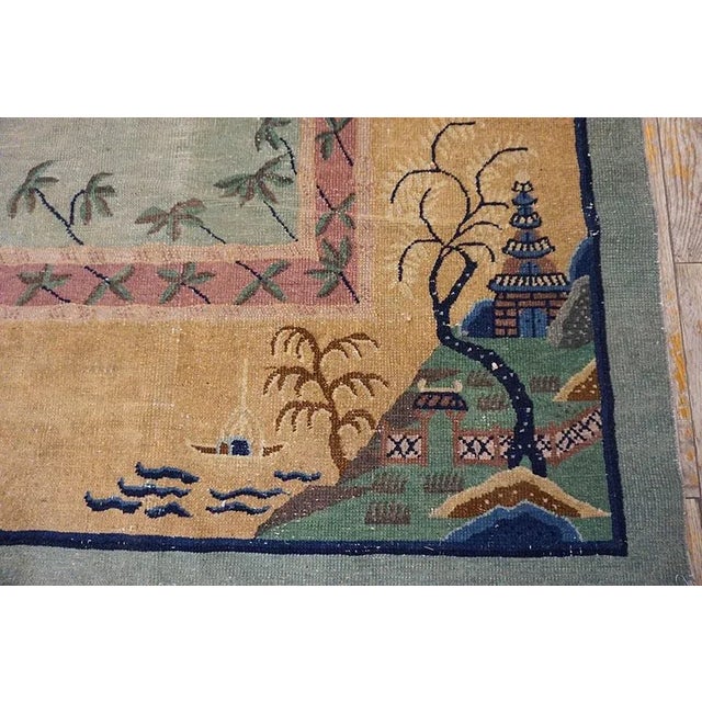 1920s Sky Blue Classical Pictorial Antique Chinese Peking Knotted Wool Rug For Sale - Image 12 of 12