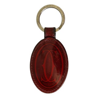 Cartier Vintage Burgundy Red Leather Key Chain Bag Charm, 1980s Design For Sale