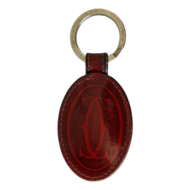 Cartier Vintage Burgundy Red Leather Key Chain Bag Charm, 1980s Design For Sale