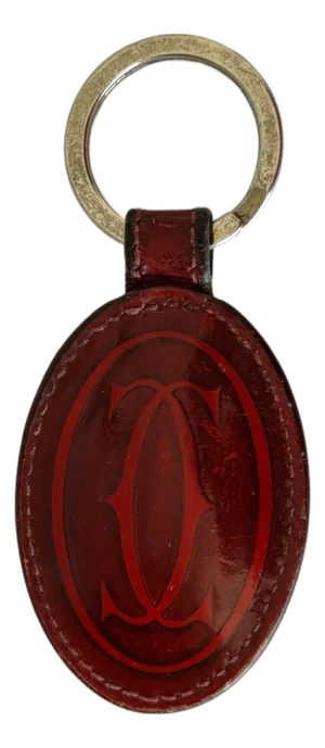 Cartier Vintage Burgundy Red Leather Key Chain Bag Charm, 1980s Design