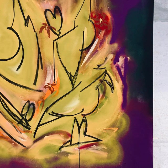 Original abstract painting “Flowers” by Erik Sulander, on wood, 48x48 signed, unframed.