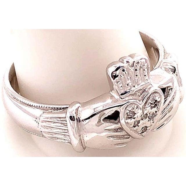 14 Karat White Gold Claddagh Diamond Ring, Size 13 For Sale - Image 9 of 9
