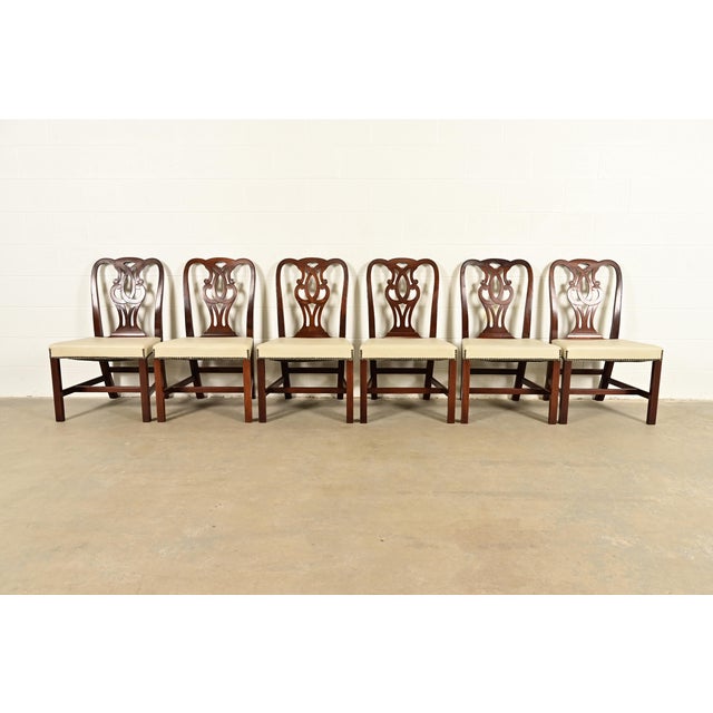 English Baker Furniture Georgian Carved Mahogany Dining Chairs, Set of Six For Sale - Image 3 of 13