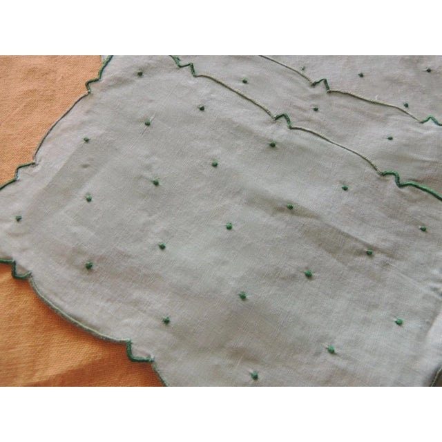 Swiss dot technique hand stitched set of 8 snack tray mats/napkins Vintage linen hand embroidery towel 100% Linen In...