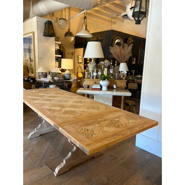 Tan Vintage Oak Trestle Dining Table For Sale - Image 8 of 10