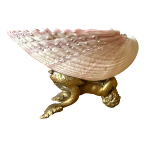 French Scallop Shell Bowl on Brass Pedestal Base