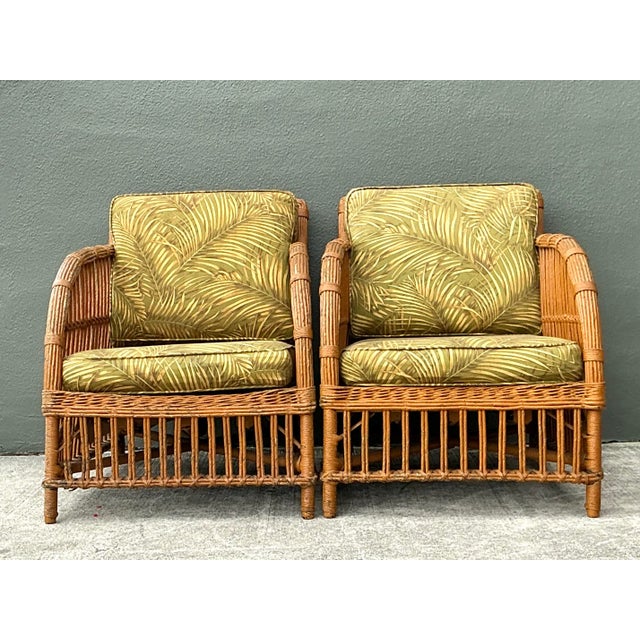 Vintage Stick Rattan Lounge Chairs - A Pair For Sale - Image 9 of 12