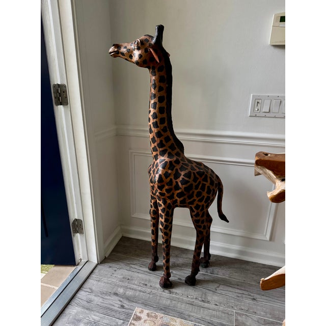 Late 20th Century Late 20th Century Oversized Handcrafted Leather Giraffe Sculpture For Sale - Image 5 of 6